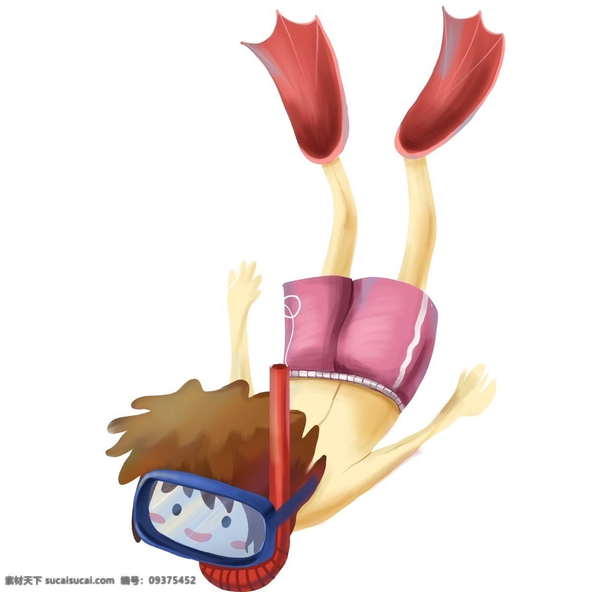 卡通 小 男孩 潜水 插画 人物 彩色 小清新 创意 手绘 绘画元素 现代 简约 装饰 图案
