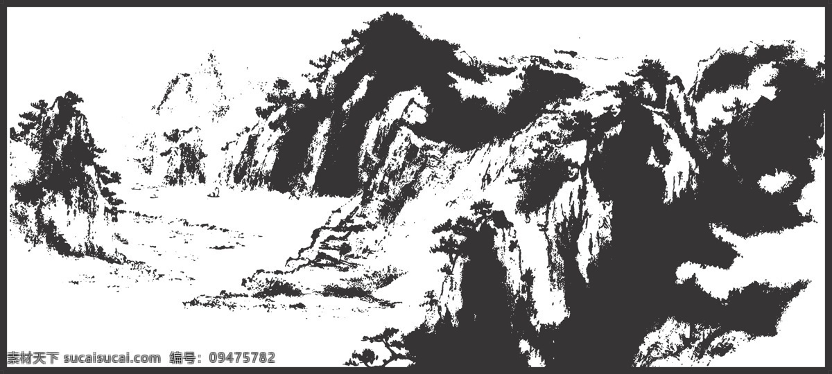 大山 风景 线条 矢量 装饰 传统 插画 白描 绘画 文化艺术 绘画书法