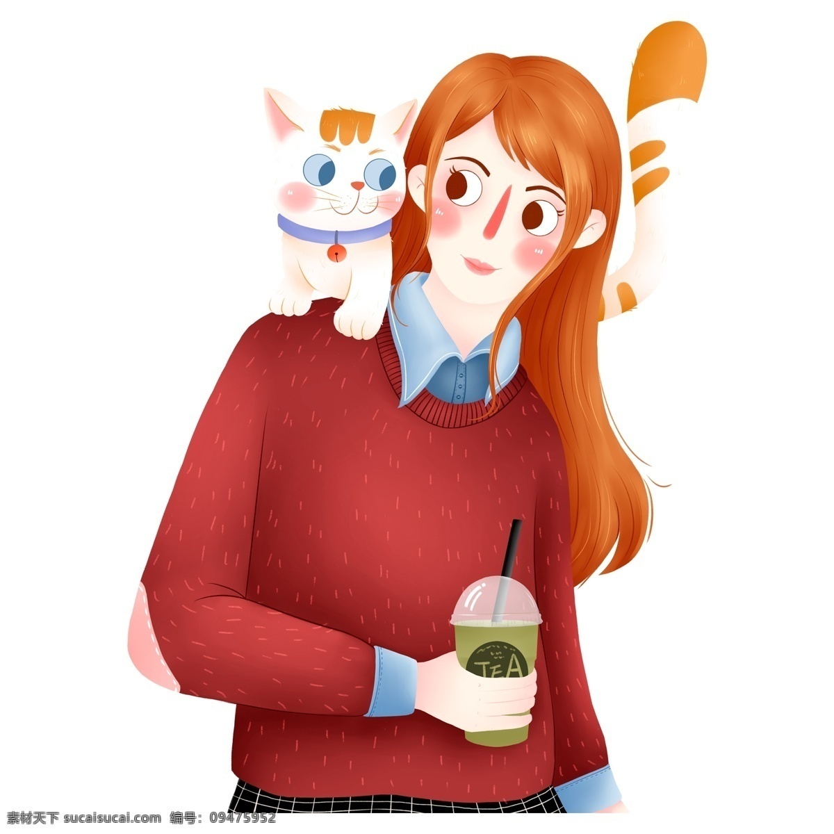 唯美 女孩 猫 免 抠 元素 可爱 装饰 时尚 免扣素材 透明素材 手绘 卡通