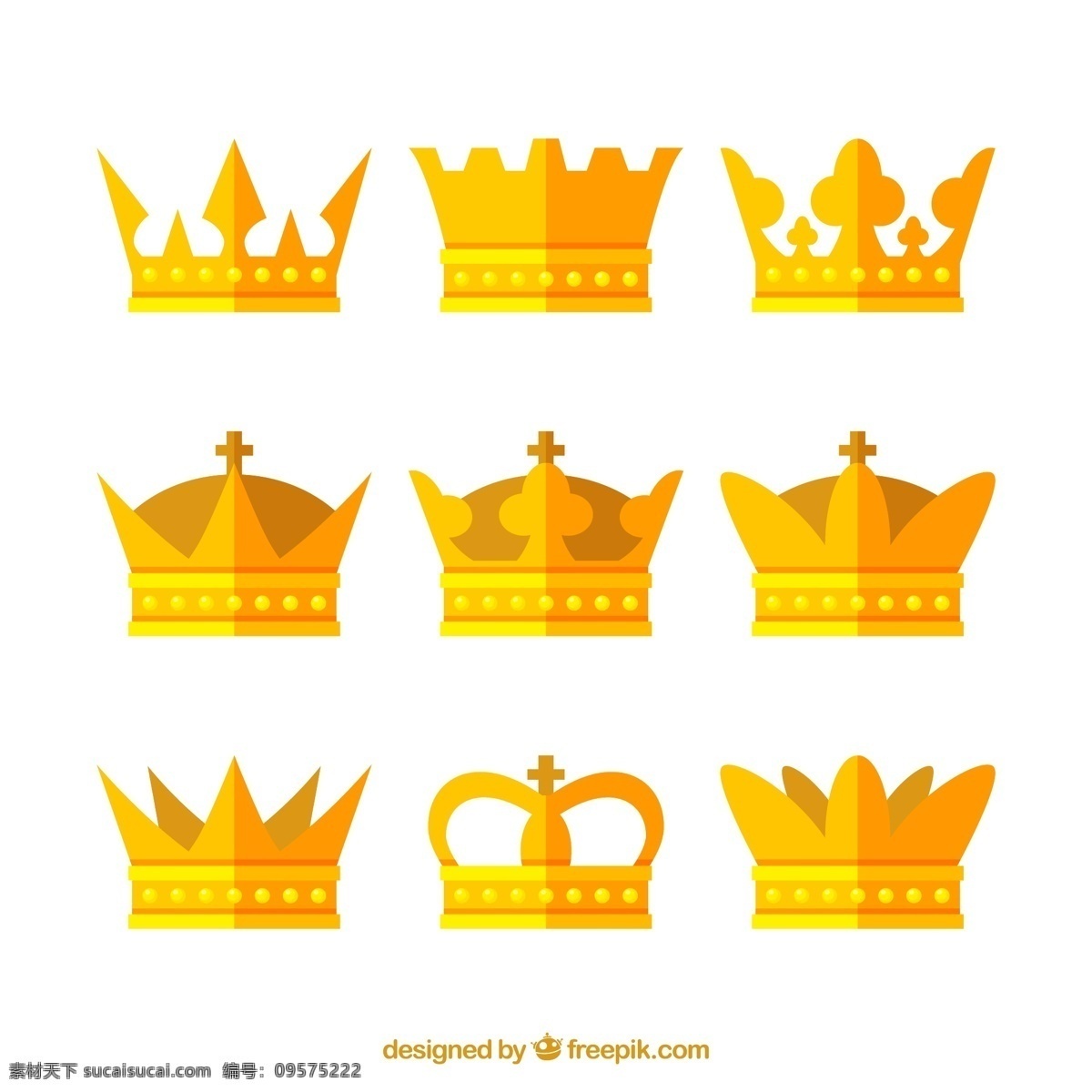 款 扁平化 金色 王冠 矢量 金黄色 皇冠 皇帝 国王 矢量素材 配饰