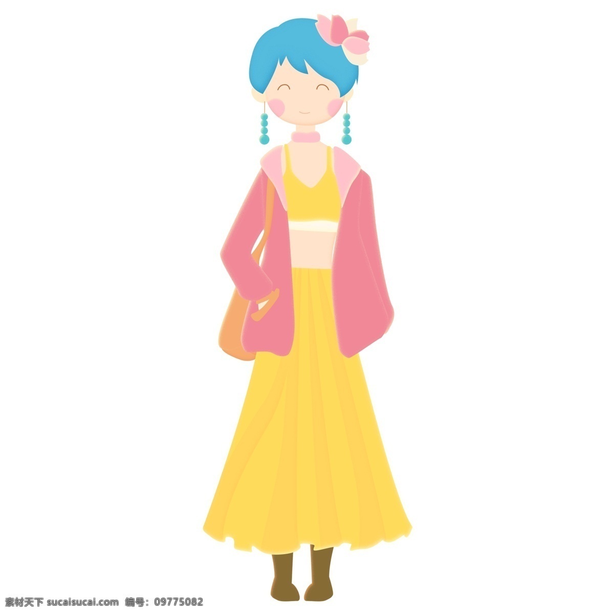 手绘 小女孩 卡通 透明 人物 插画 透明素材 可爱风