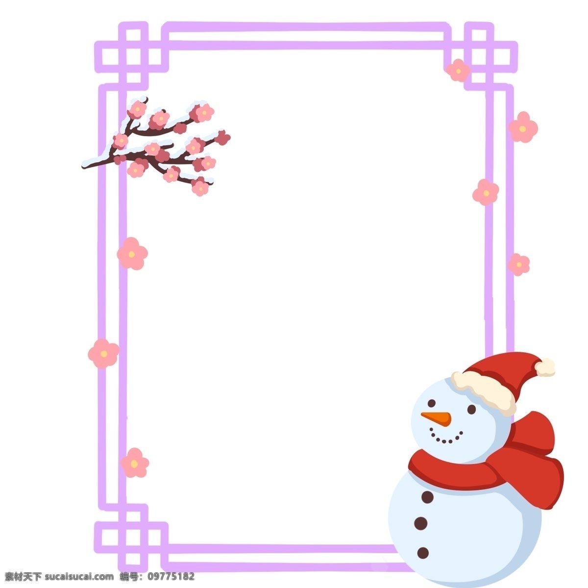 手绘 红色 雪人 边框 粉色边框 雪花 红色帽子 边框插画 手绘边框 雪人边框 红色中国结 边框插图 红白条围巾