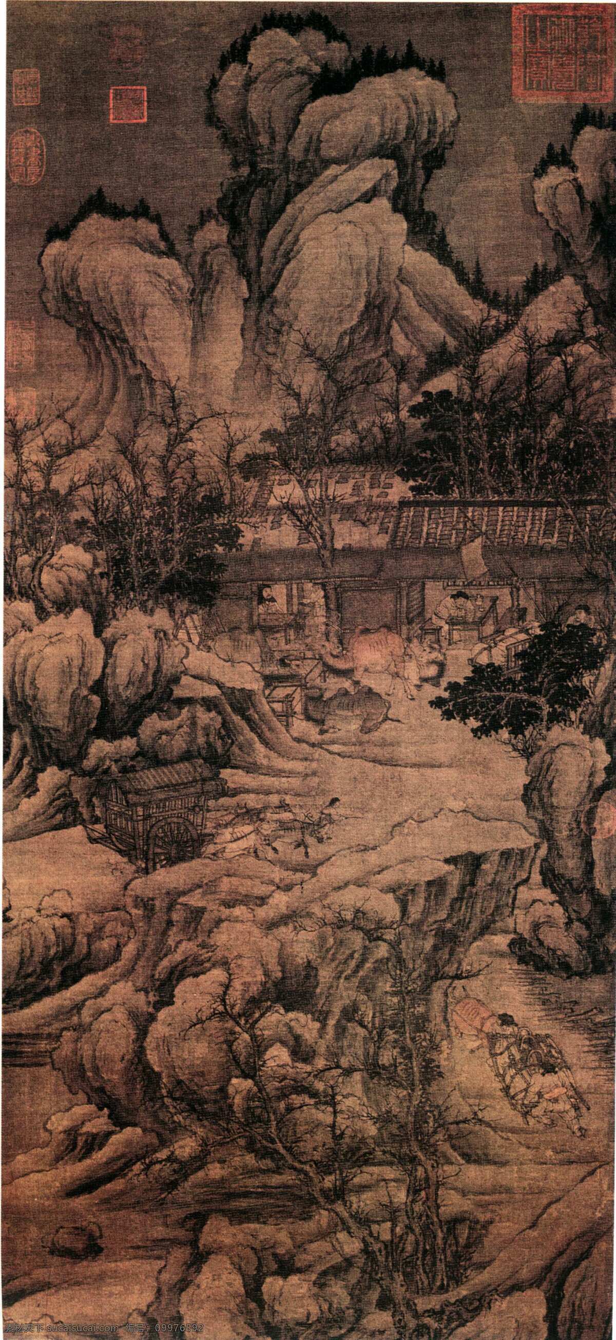 土色 毛笔画法 古画免费下载 古画 古画背景 古画素材 古画图片 古画欣赏 山水 山水风景 山水国画 古画山脚下 古画壁纸 装饰素材 壁纸墙画壁纸
