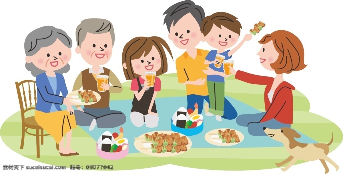 卡通家庭生活 卡通家庭成员 卡通人物 卡通家人 野餐 野炊 卡通家庭 聚餐 父母 全家福 聚会 生日 快乐