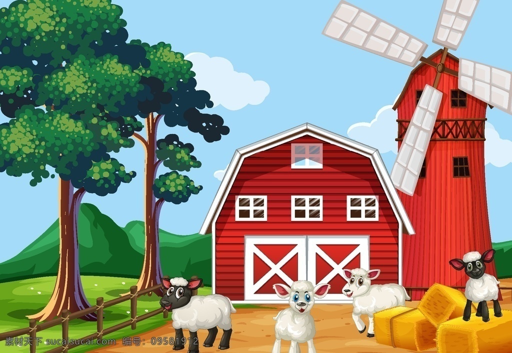 农场图片 农场 农业 生产 家禽畜牧 农牧产品 手绘 插画 ai矢量