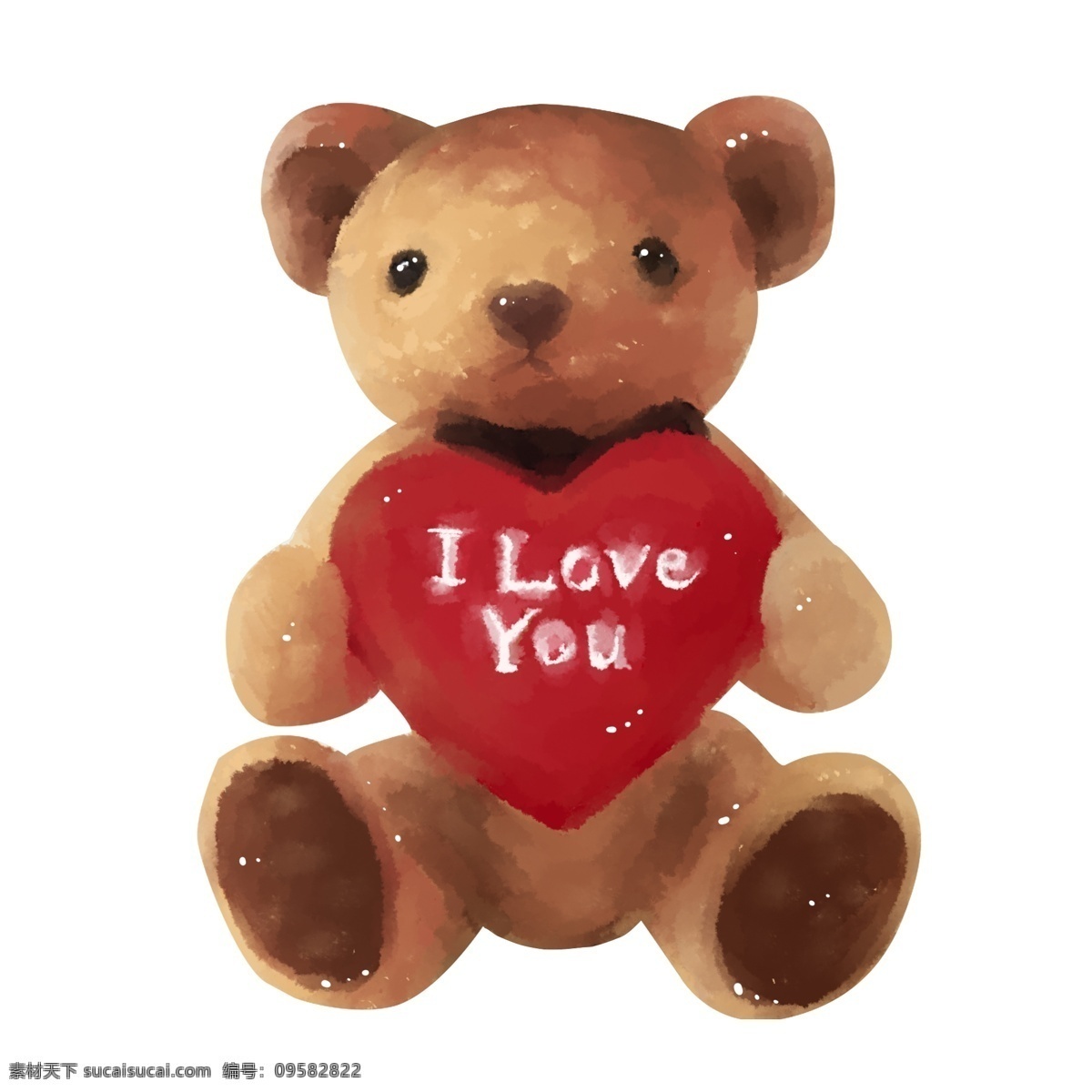 棕色 手绘 小 熊 插画 情人节礼物 红色爱心 红心 爱情 浪漫 手绘小熊 爱心 毛绒 棕色小熊 抱爱心的小熊