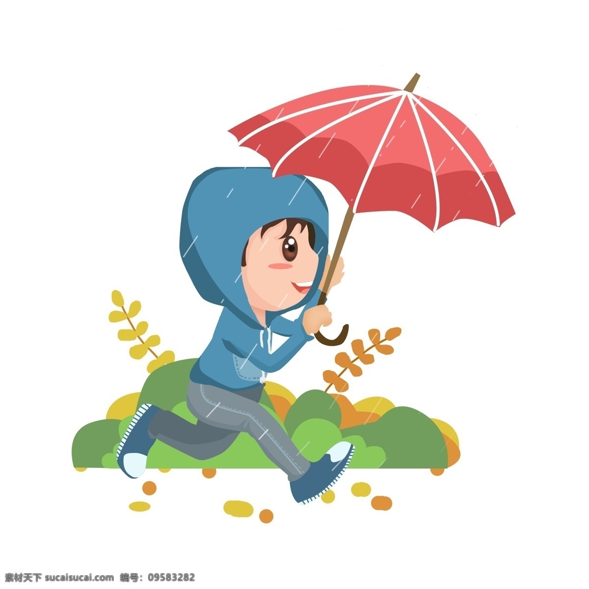 商用 高清 手绘 卡通 人物 小 男孩 打伞 元素 卡通人物 谷雨 可商用 下雨打伞 男孩打伞