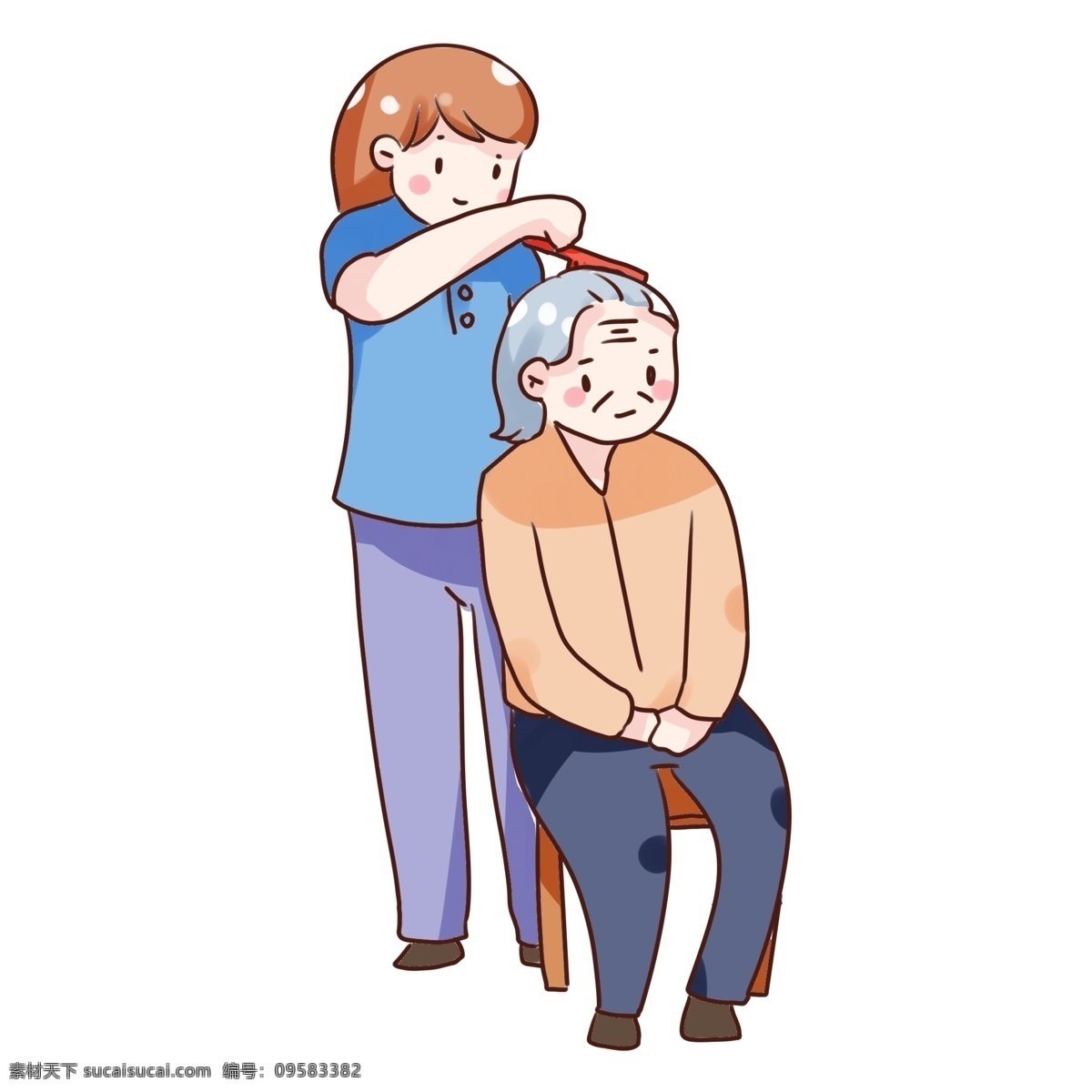 手绘 卡通 重阳节 回家 探望 老人 手绘卡通 探望老人 装饰图案 可爱人物 q版 孝敬老人 关爱老人 回家团聚