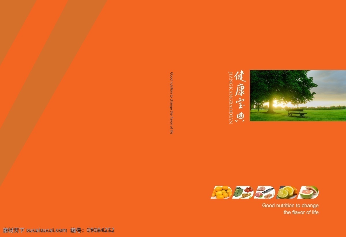 健康 养生 封面设计 健康养生 封面 食物 橘黄色 分块 风景 环保 绿色 画册设计 广告设计模板 源文件