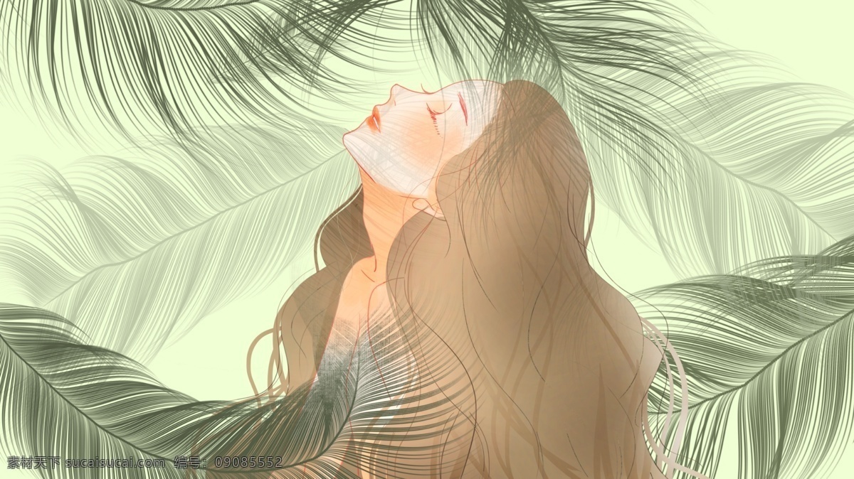 简约 清新 绿植 长发 少女 植物 女孩 小清新