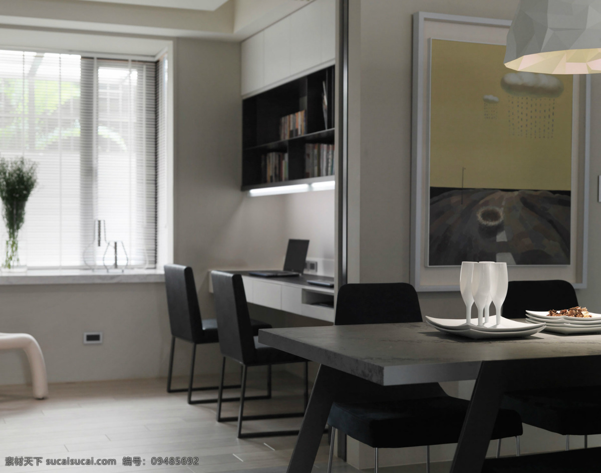 现代 客厅 白色 背景 墙 室内装修 效果图 客厅装修 木地板 深色餐桌 白色吊灯