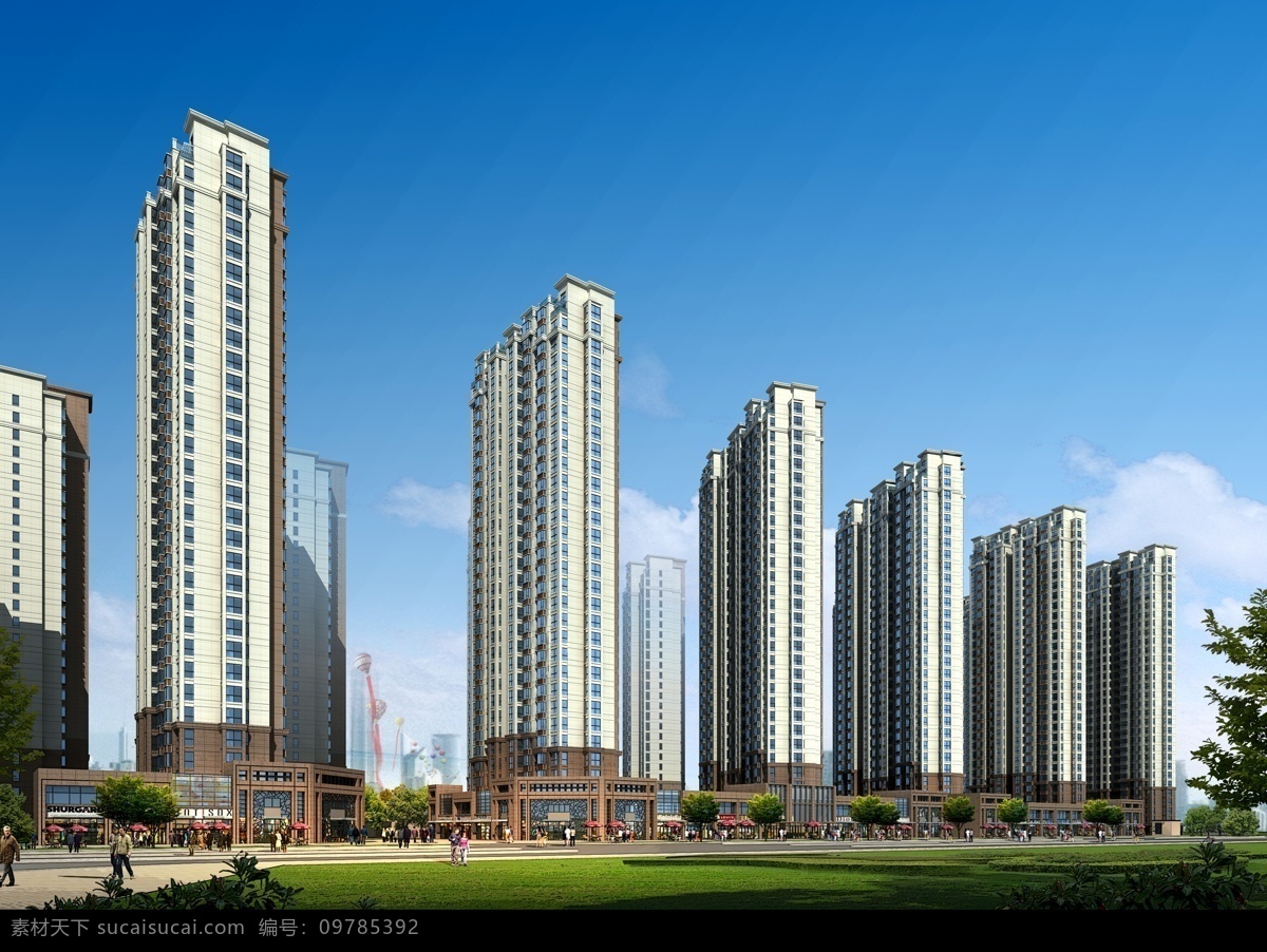 金诺 小区 3d设计 3d效果图 车 车辆 高层 人 室外模型 金诺小区 树 树木 天空 效果图 3d模型素材 建筑模型