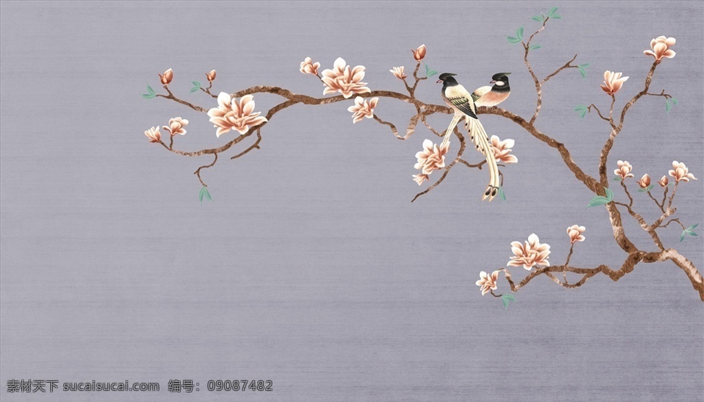 花鸟画 玉兰 背景墙图片 背景墙 电视背景墙 现代背景墙 简约背景墙 分层