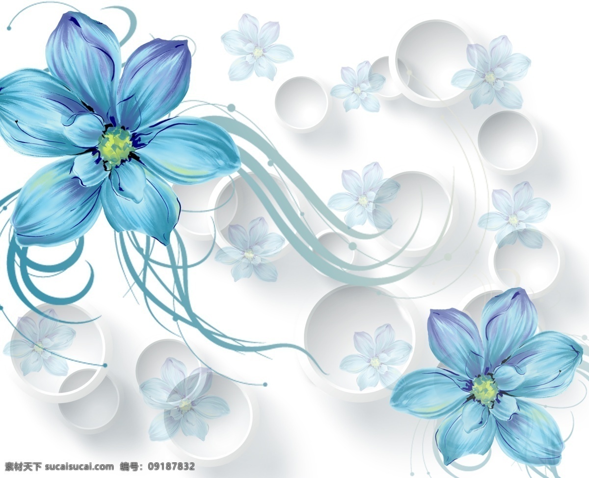蓝色的花 蓝色花 现代花 圈圈 背景墙