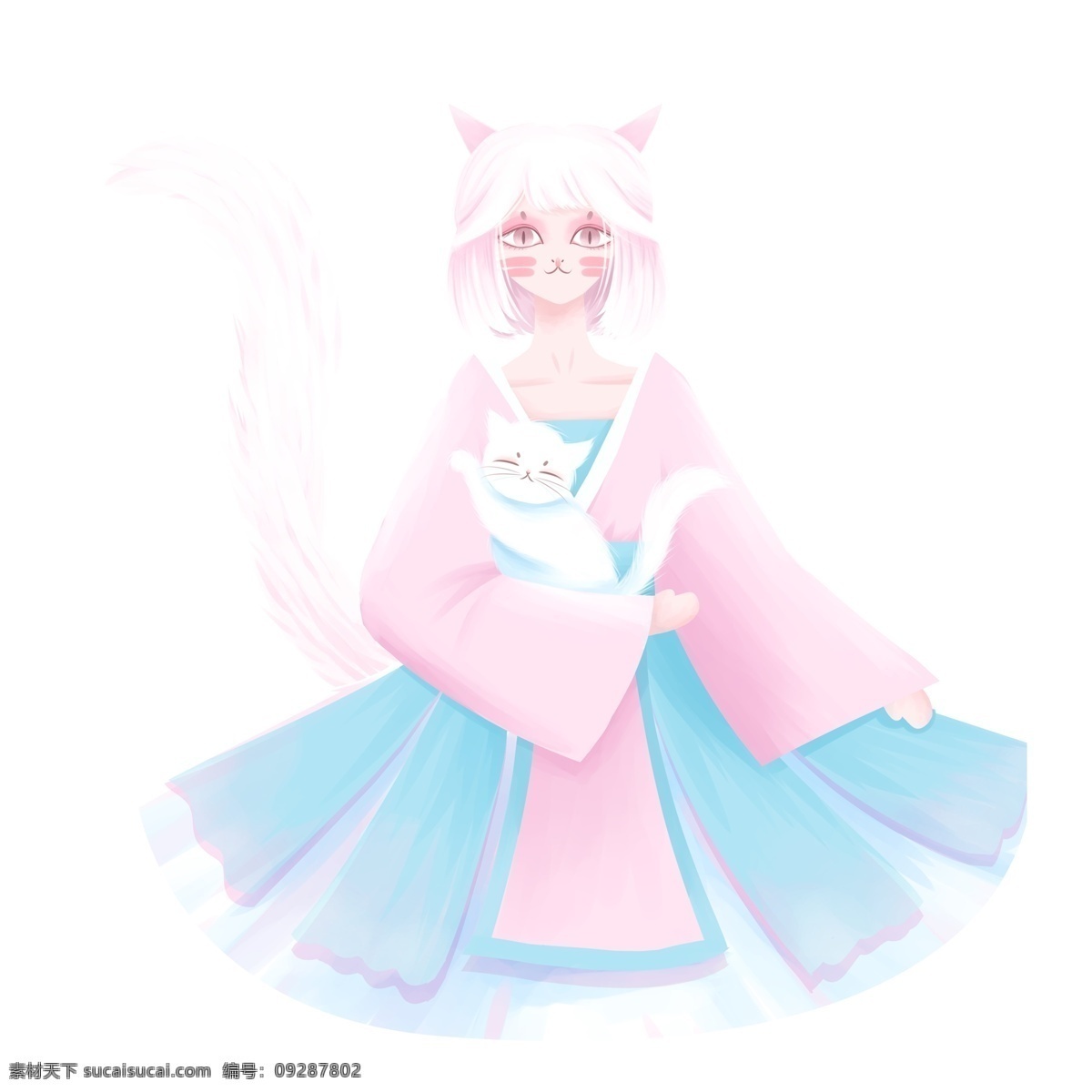 简约 手绘 猫咪 女孩 透明 猫咪女孩 png元素 免抠元素 可爱 透明素材 人元素