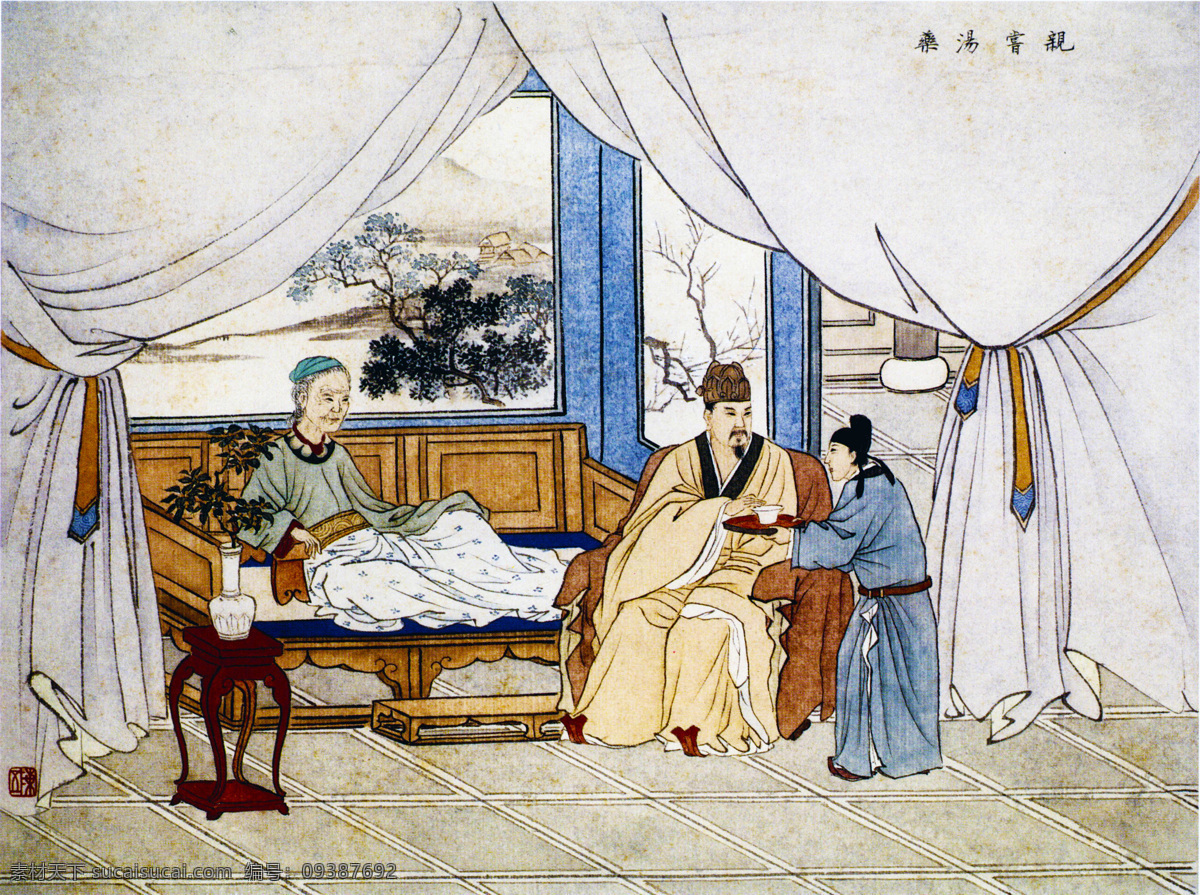 亲尝汤药 24孝 古典图片 古典故事 古典花纹 展板模板 广告设计模板 文化艺术 绘画书法 文化墙