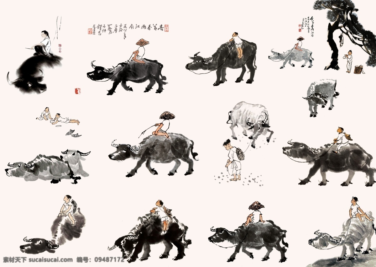 水墨牛图片 水墨牛 放牛娃 牧童与牛 中国风牛 可爱牛 卡通牛 牛卡通 2021 牛年 卡通 牛 矢量牛 卡通牛门贴 牛图标 福牛 2021牛