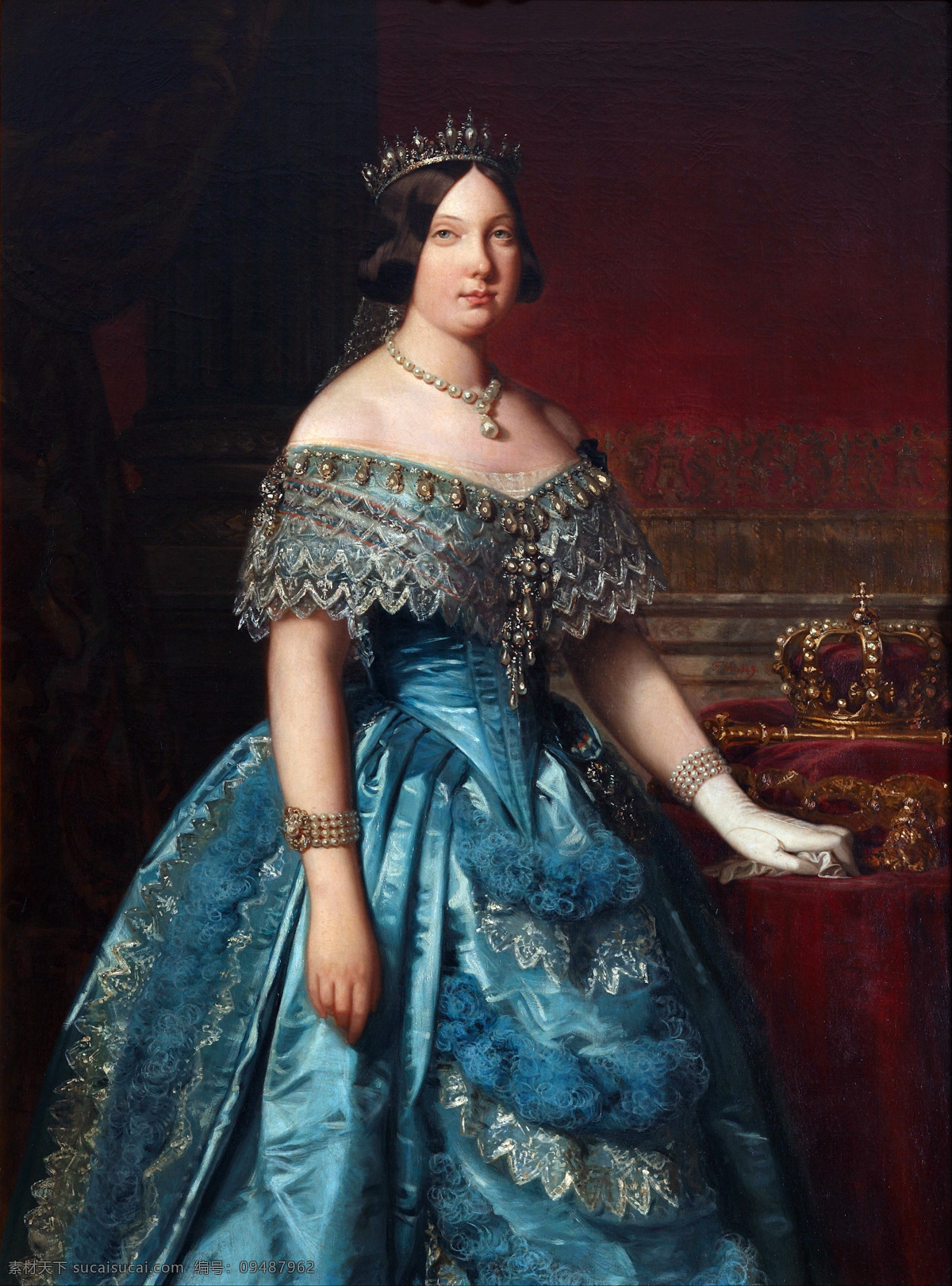 绘画书法 文化艺术 西班牙 油画 女王 设计素材 模板下载 西班牙女王 弗雷德里克 孔茨 作品 伊莎贝尔二世 动荡时代 半身肖像 19世纪油画
