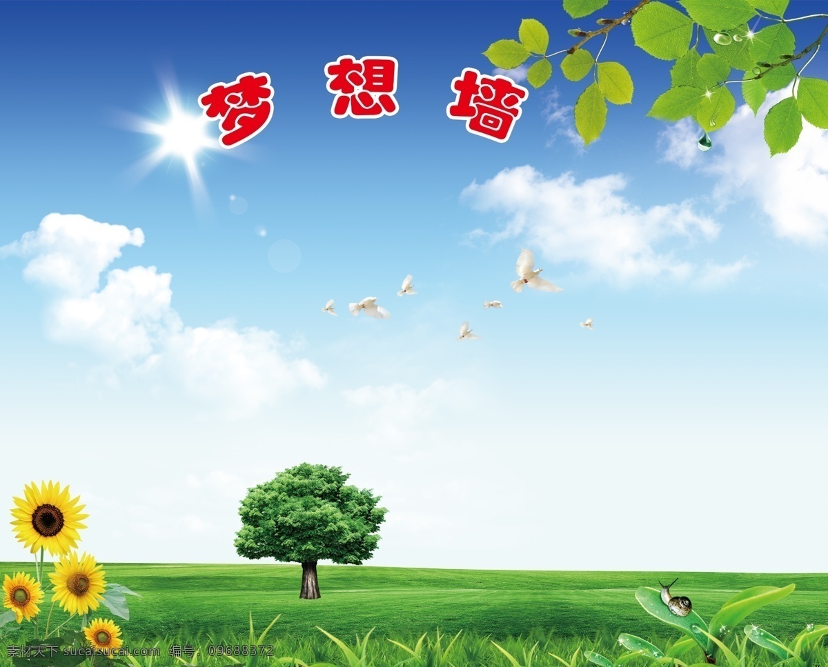 梦想墙 展板 背景 蓝天白云草地