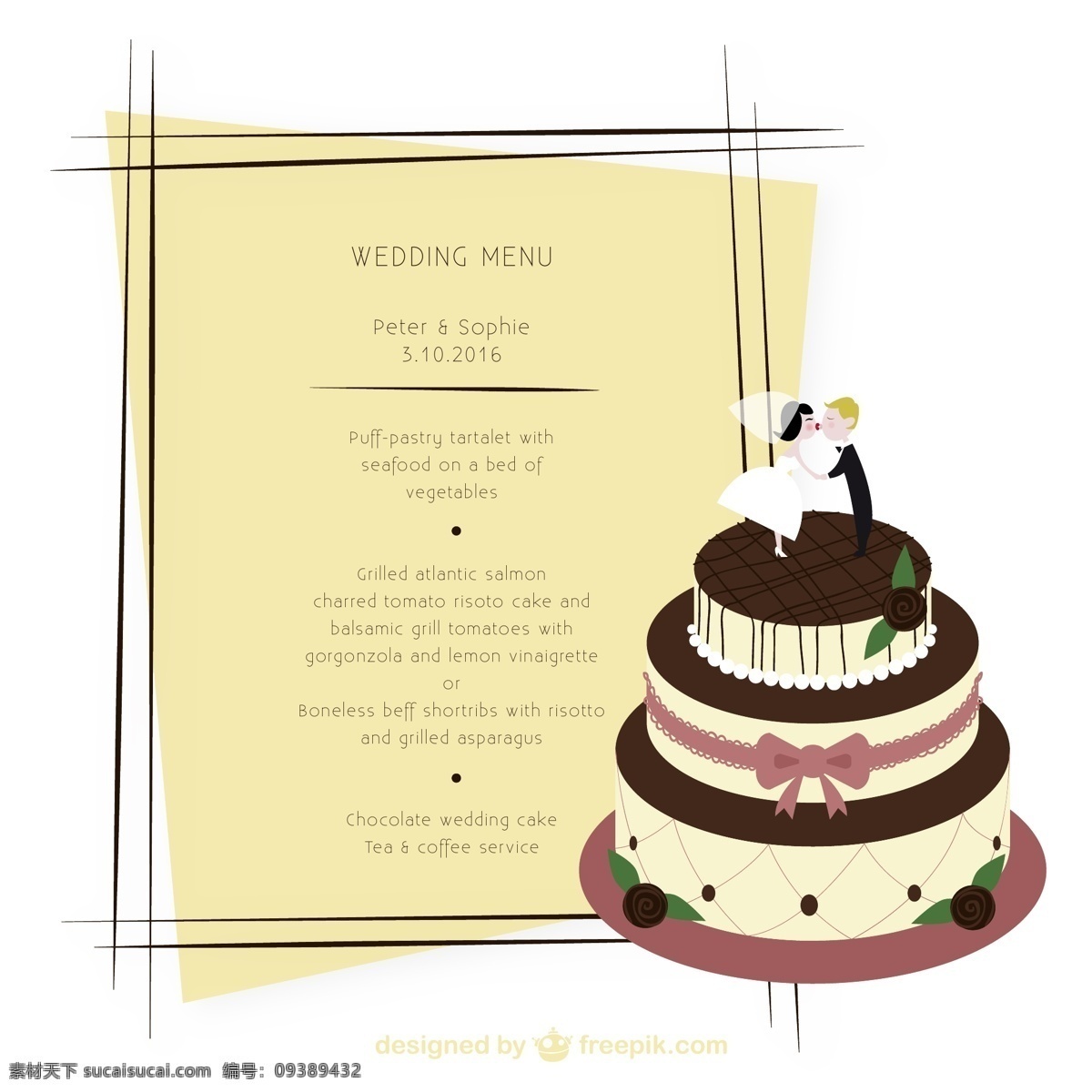 婚礼蛋糕菜单 婚礼 婚礼蛋糕 菜单 接吻 新娘 新郎 矢量图 ai格式 白色