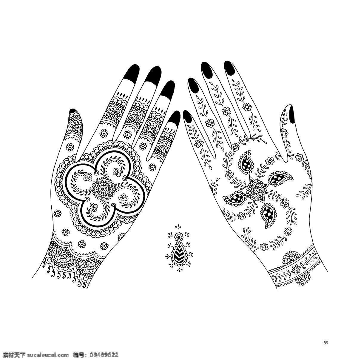 印度花纹 纹身 时尚 卷草 图案 线条 黑白 波西米亚 花边花纹 底纹边框