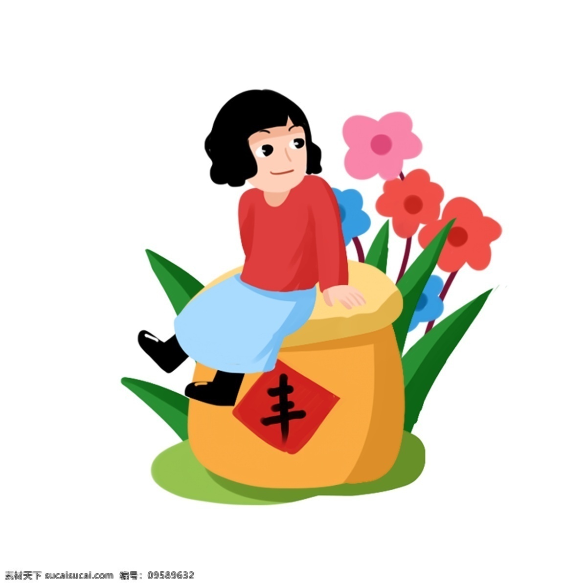 秋季 大丰 收 插画 配 图 花卉 花朵 麦垛 谷垛 收获满满 丰收的季节 收获 丰收 小女孩 配图 丰收啦 冬季