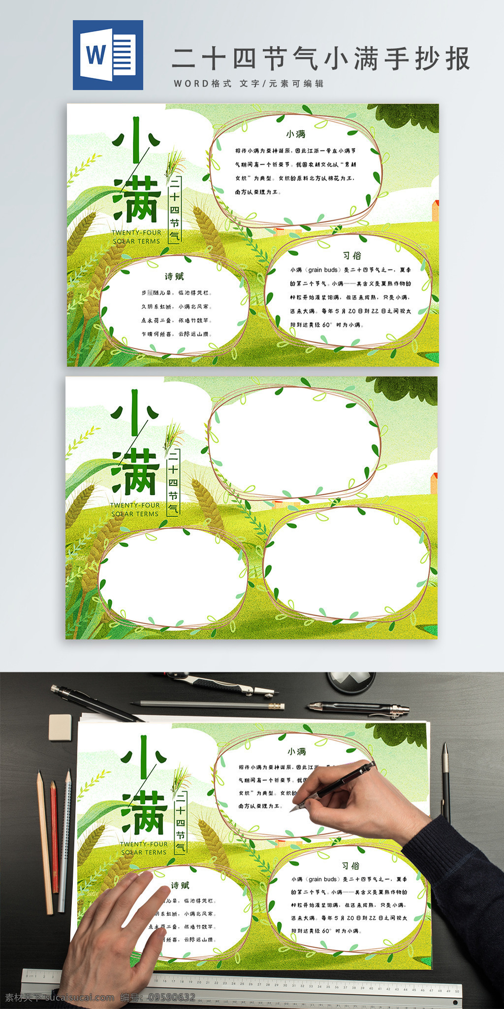 二十四节气 小满 手 抄报 小清新 夏天 手抄报
