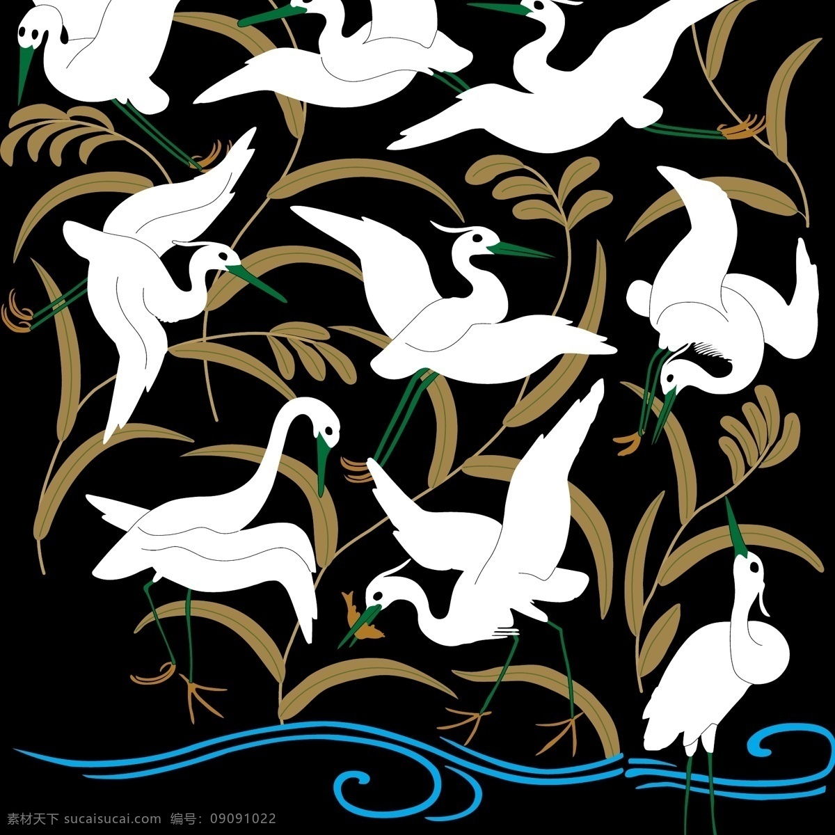 白鹭 鹭 矢量鹭 古典图案 时尚图案 复古图案 生物世界 鸟类