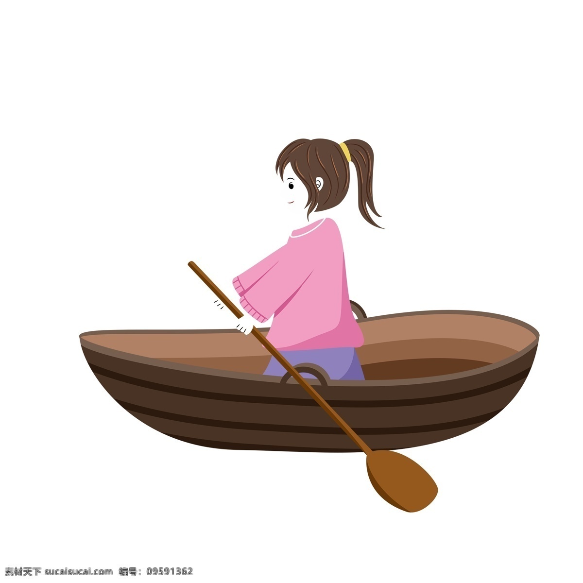 卡通 可爱 划船 女孩子 手绘 女孩 人物
