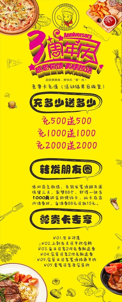 3周年披萨 厨房 披萨 三周年庆典 美食 美味 小吃 饮品 排版