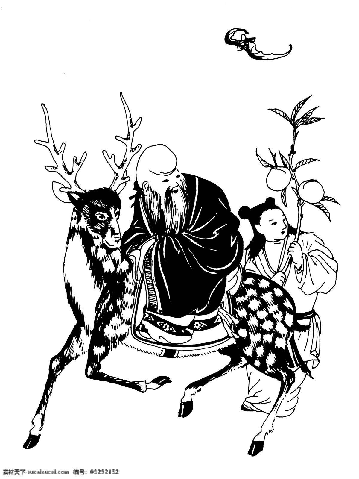 吉祥老寿星 吉祥图案 吉祥 图案 寿星 老寿星 梅花鹿 蝙蝠 仙桃 蟠桃 黑白图 灰度图 如意 古代文化 中华文明 爱我中华 古代史 设计图库 文化艺术 传统文化 中国吉祥图案