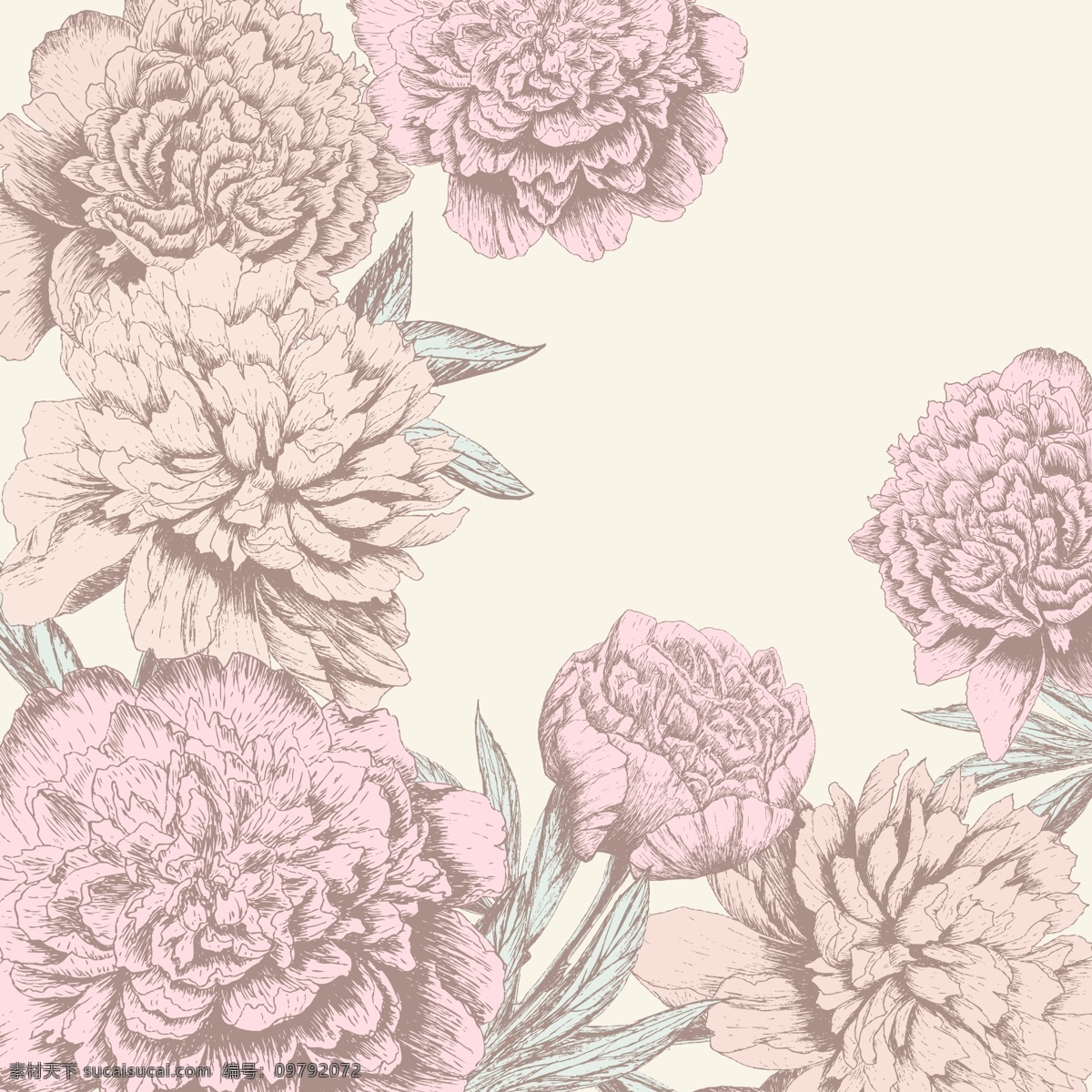 复古 手绘 花朵 背景 背景设计 花卉 画 矢量背景 矢量图 其他矢量图
