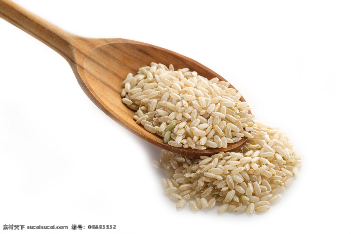 木 勺子 里 大米 粮食 稻米 白米 食材原料 餐饮美食