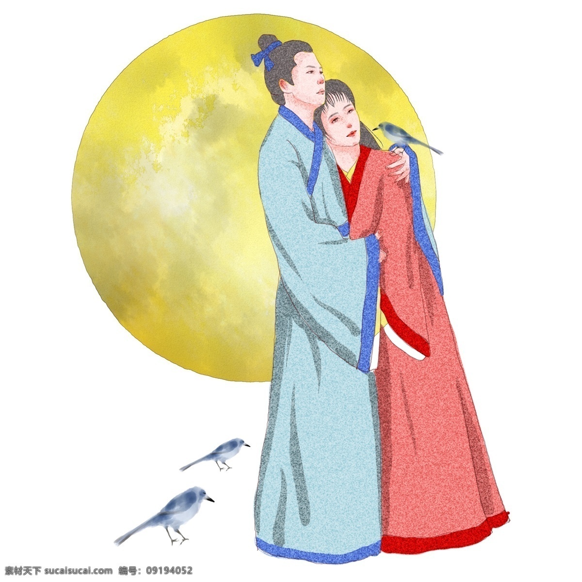 牛郎织女 七夕 节日 原创 商用 元素 爱情 浪漫 可爱 神话 牛郎 织女 相会 手绘 板绘