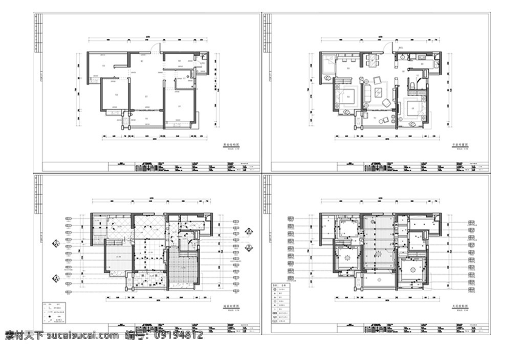 地中海 风格 三室 两 厅 户型 cad 施工 图纸 cad平面图 cad施工图 装饰装修 三居室 平面 规划