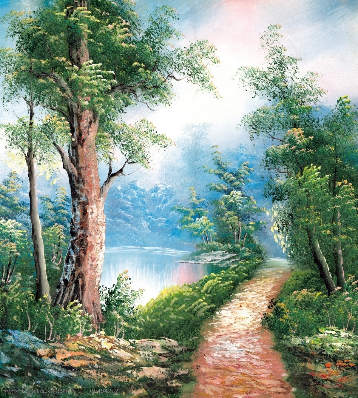 童话 世界 大树 湖 绘画书法 梦境 童话世界 文化艺术 小路 七彩世界 油画 装饰素材