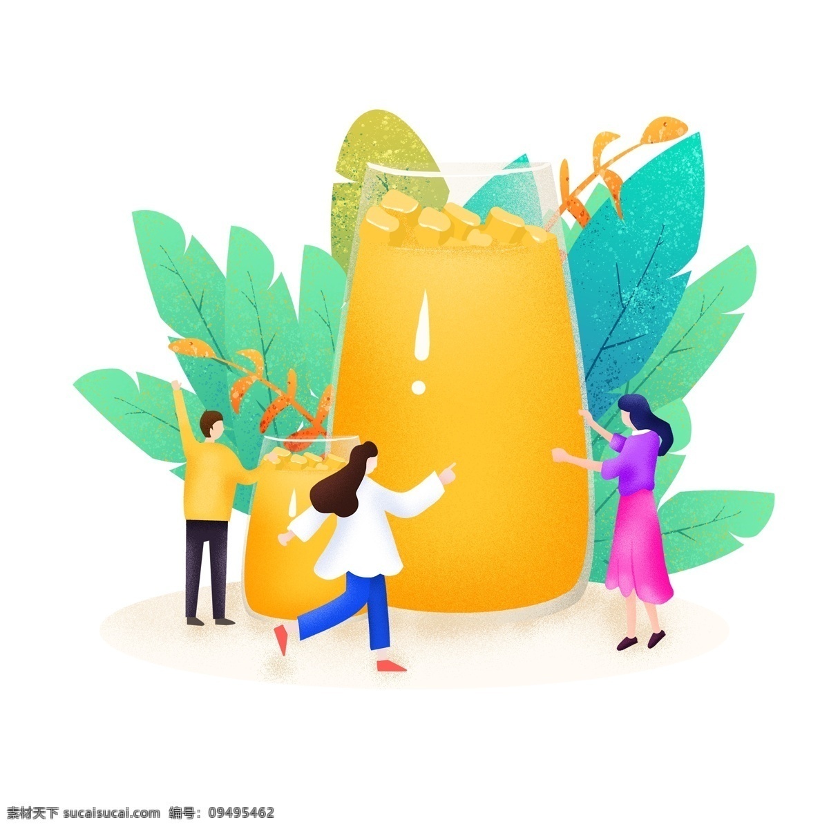 夏季 消暑 饮料 芒果汁 扁平 插画 夏季消暑饮料 扁平插画 手绘插画 扁平植物 扁平人物 杯子