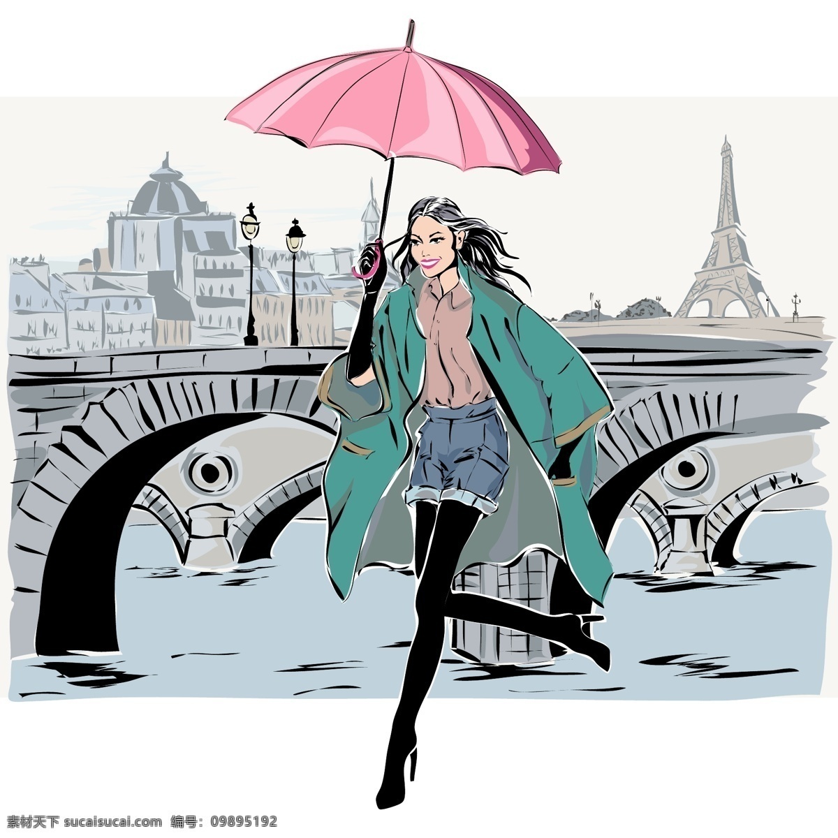 时尚美女插画 时尚美女 巴黎美女 巴黎 插画 图案 人物图像 女性女人 矢量人物 矢量素材