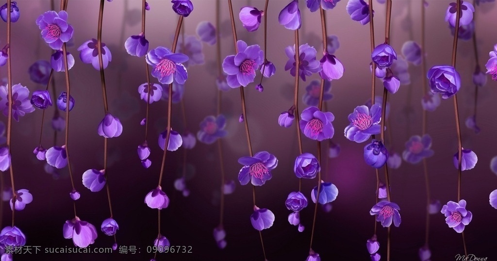 紫藤花 现代 简约 鲜花 樱花 浪漫 藤蔓 花藤 彩雕 背景墙 壁纸 创意设计 底纹边框 背景底纹
