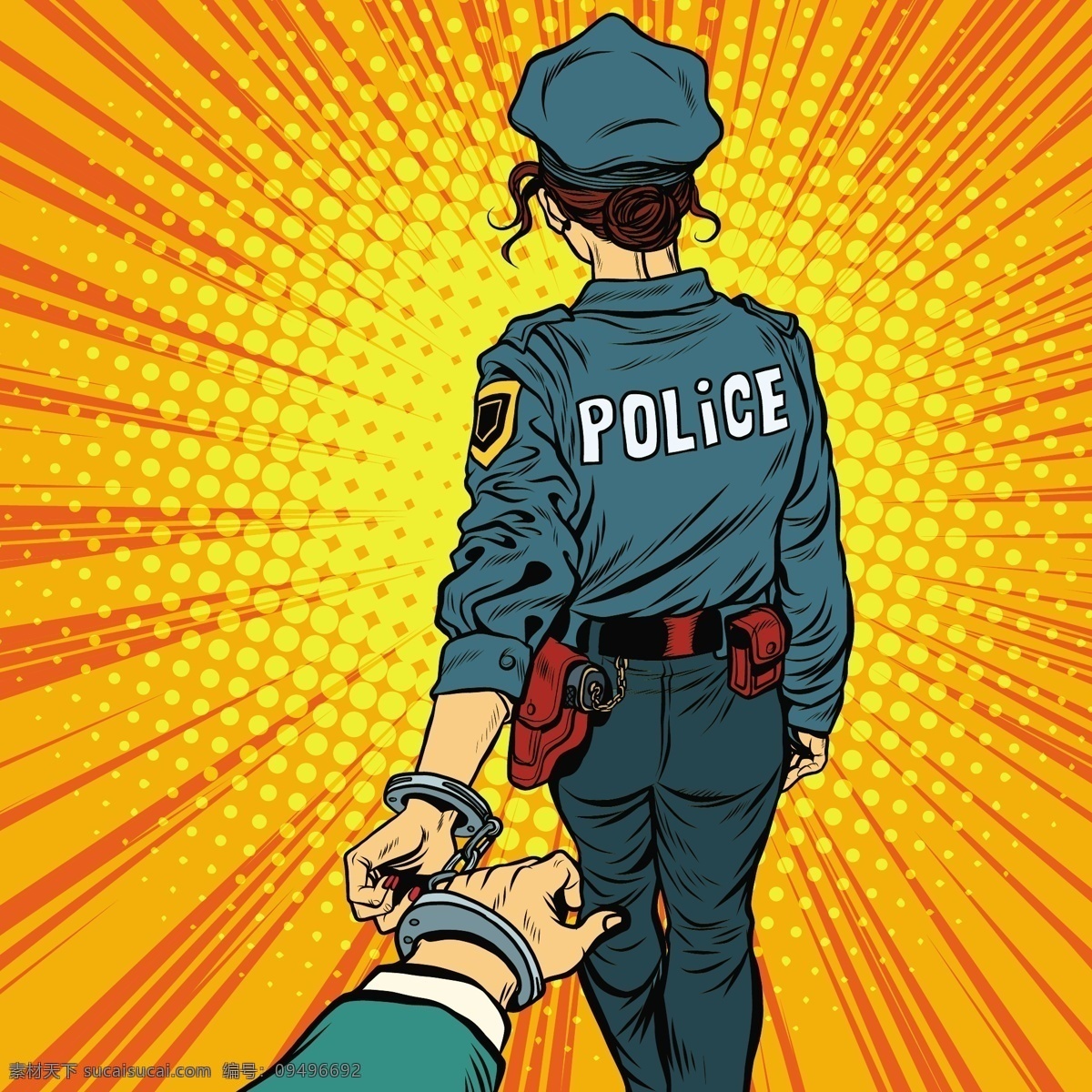 漫画 警察 小偷 插画 人物 手绘 职业 抓小偷