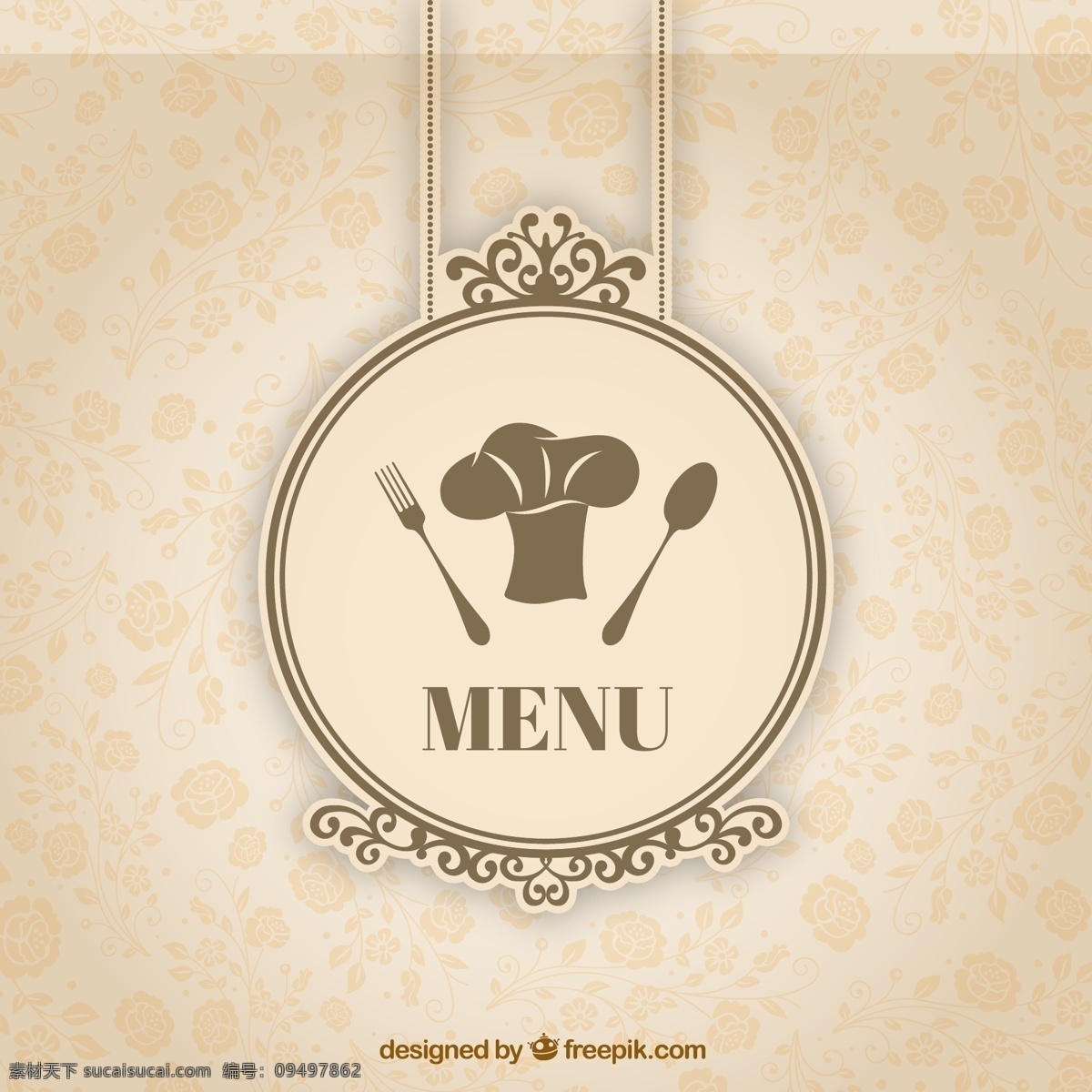优雅 花纹 餐厅 菜单 矢量图 玫瑰花 花蔓 厨师帽 餐具 餐饮