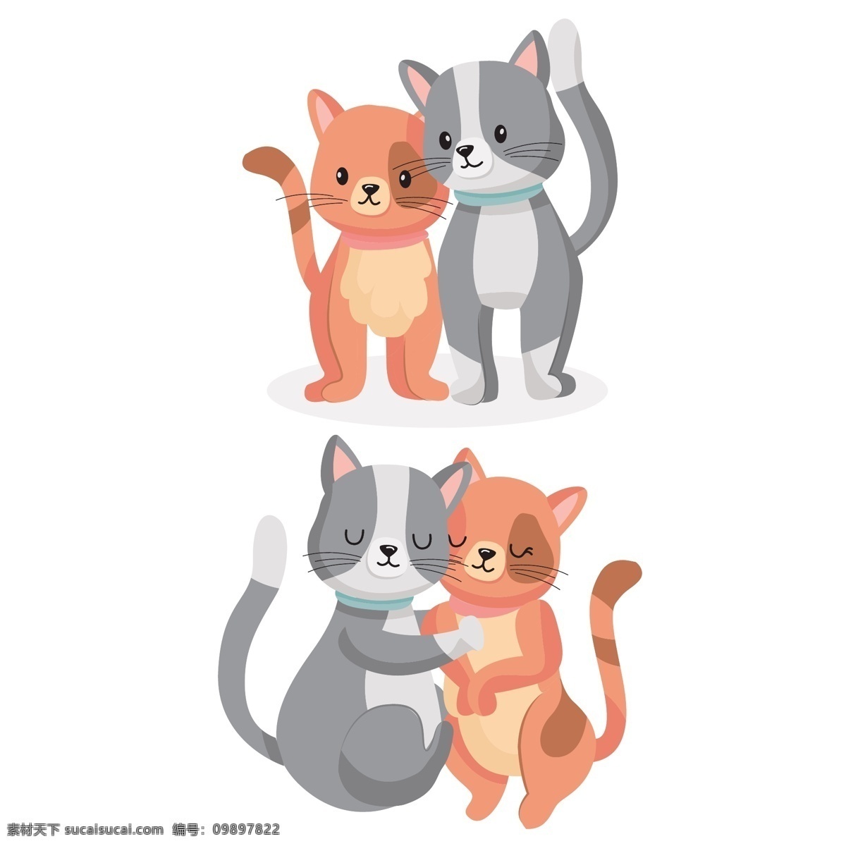 可爱 猫咪 手绘 矢量 卡通 元素