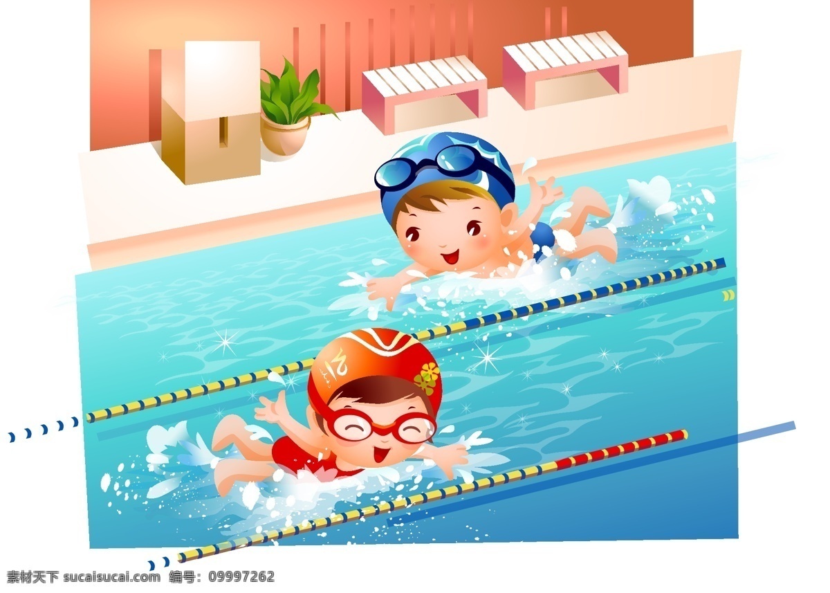 卡通 小孩 游泳 包装素材 儿童 儿童游泳 卡通儿童 卡通素材 卡通小孩 矢量图 矢量人物