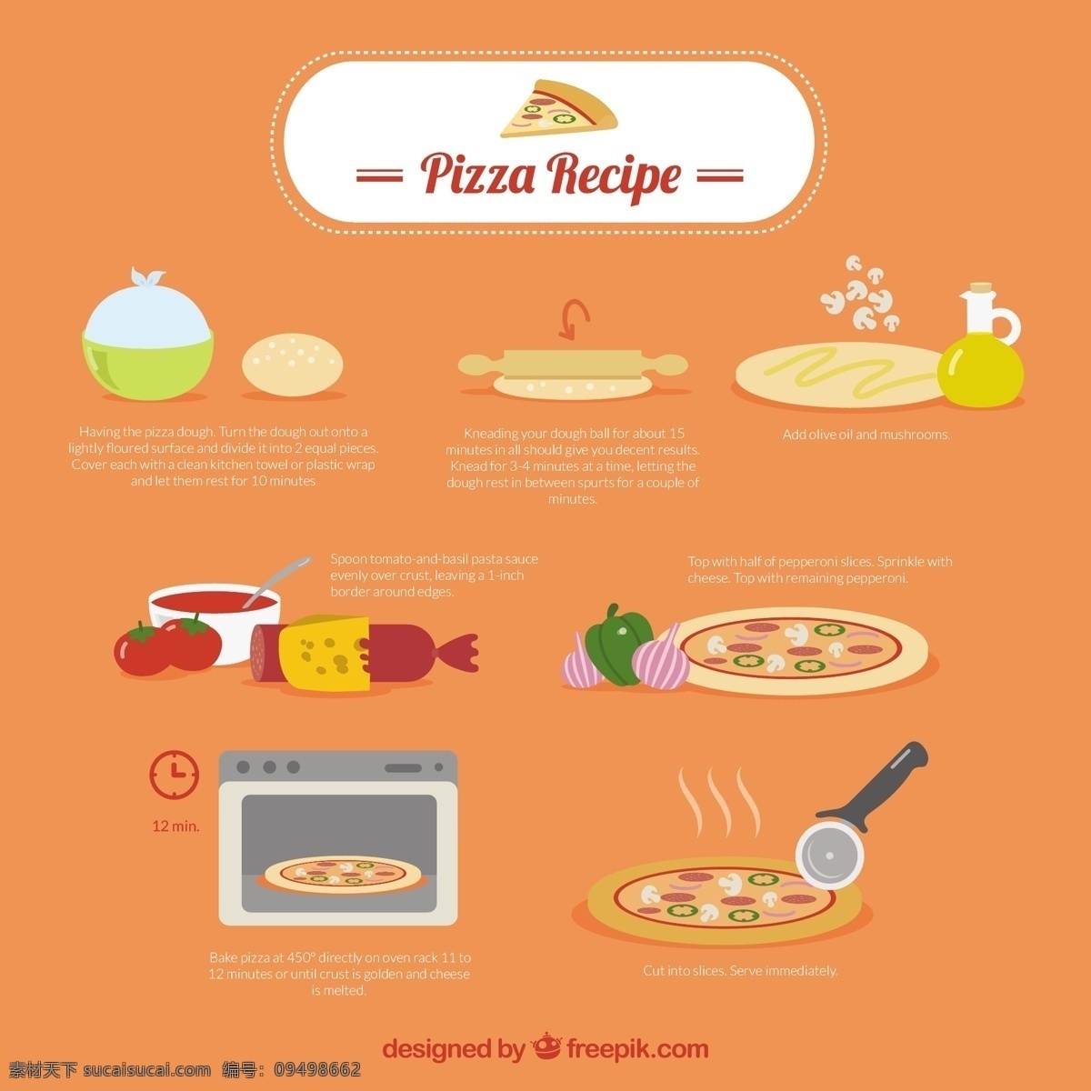比萨 食谱 信息 图表 食品 菜单 餐厅 披萨 蛋糕 家 模板 厨房 面包房 图形 烹饪 有机 意大利 健康 饮食 营养 配方 吃 橙色