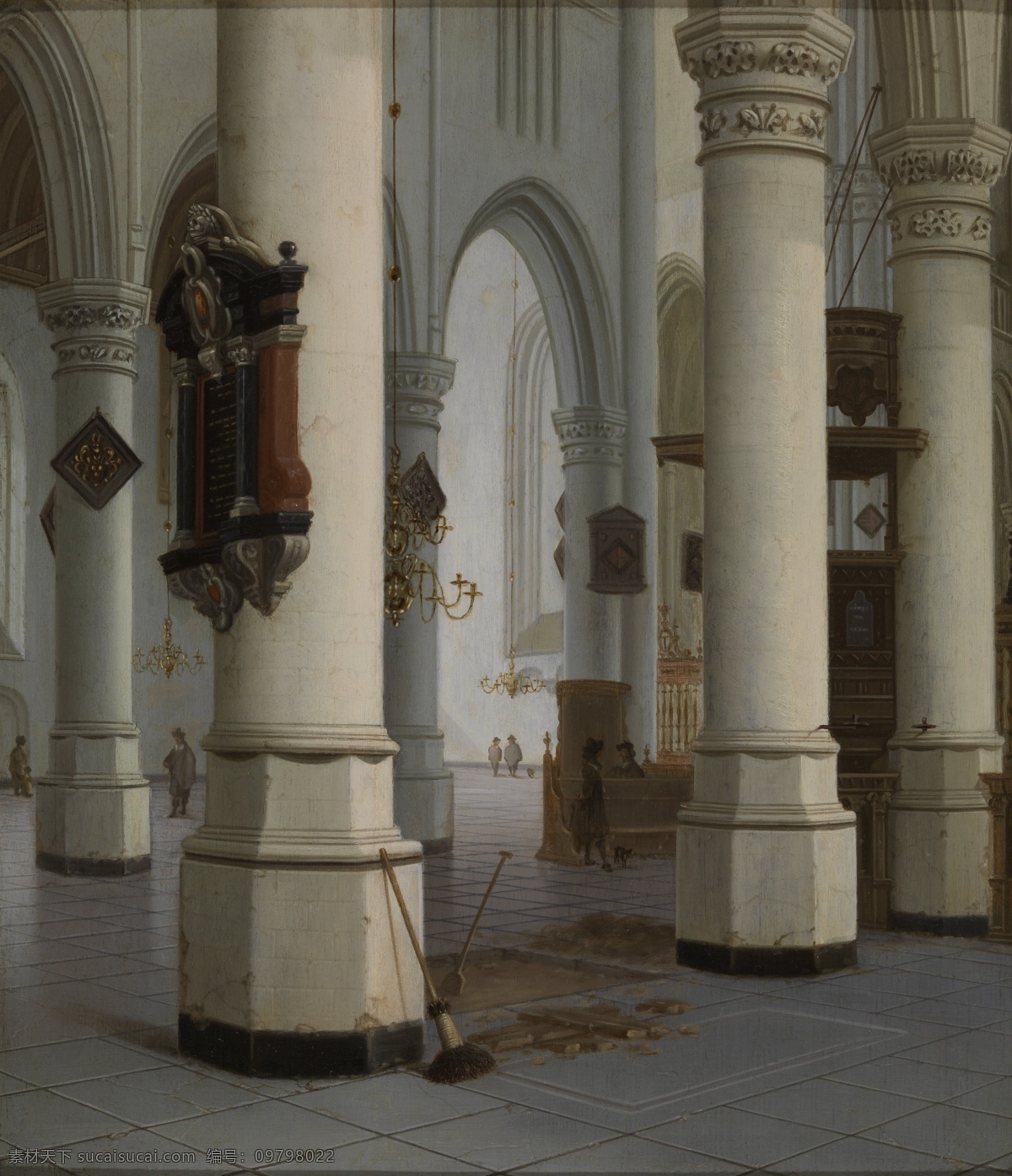 delft 大师 画家 古典 画 建筑 景物 装饰画 油 in church new kerk nieuwe the of interior vliet van cornelisz hendrick 人物 油画 高清 西方 国外 现代 家居装饰素材