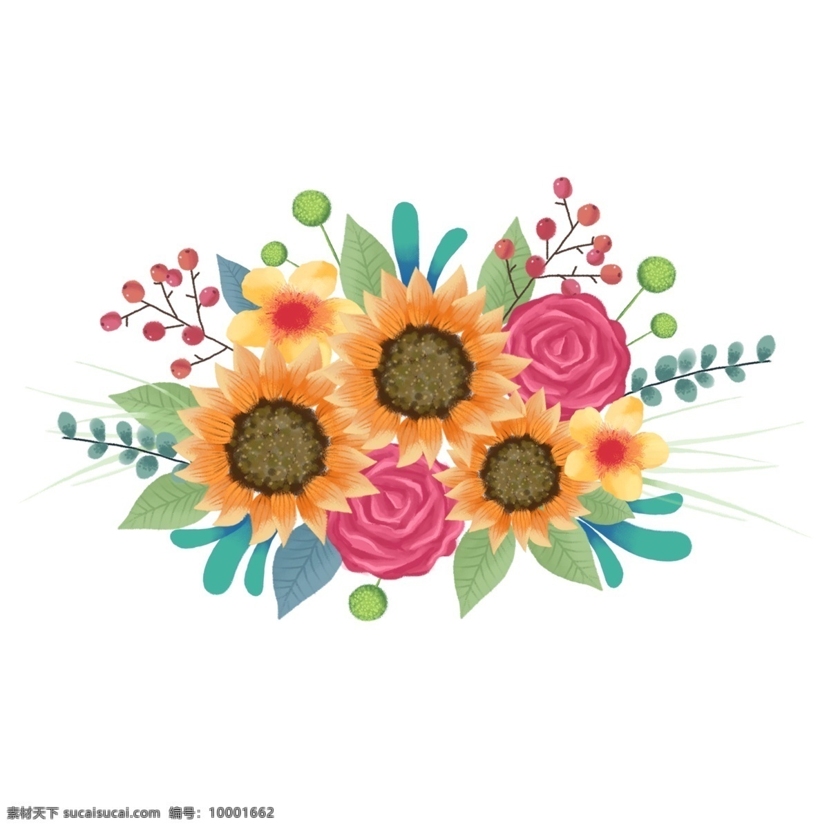 手绘 清新 唯美 卡通 花卉 植物 花束 向日葵 可爱 花 浪漫 装饰