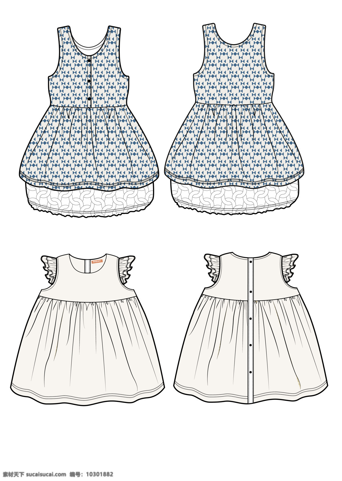 女童 裙子 轻薄面料 可爱飘影 服装设计 服装款式图