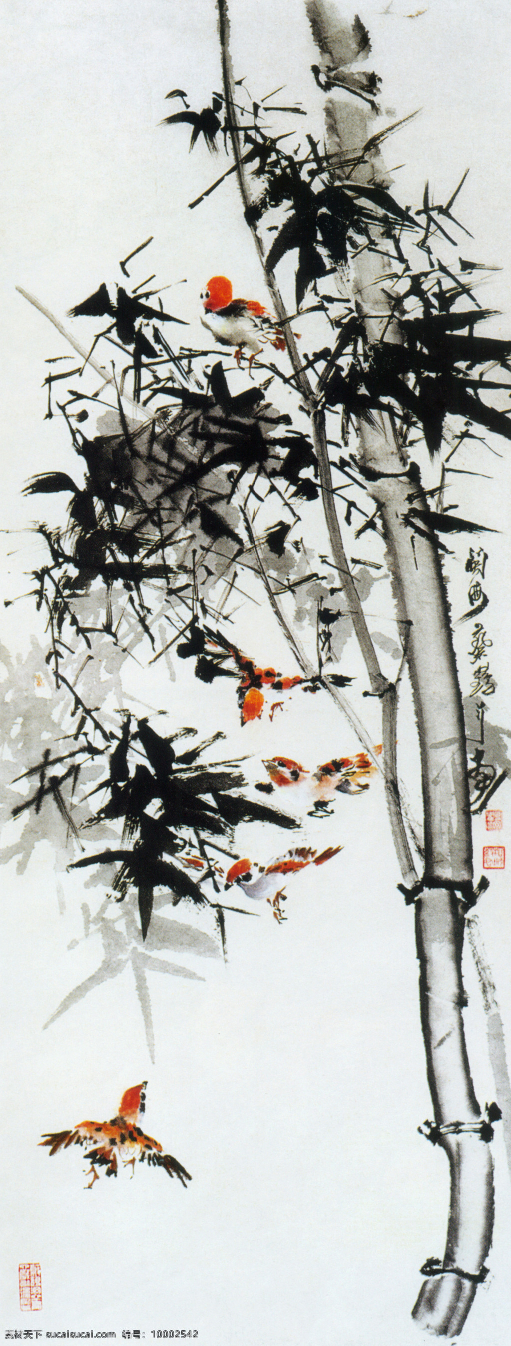 麻雀 墨竹 花鸟画 中国画 国画 水墨画 丹青 绘画艺术 传统绘画 书画文字 文化艺术