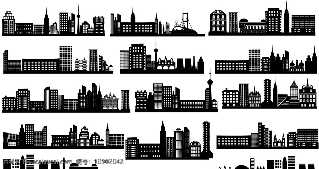 高楼大厦 剪影 建筑剪影 城市 建筑图标 功能性建筑 城市建筑 建筑素材 黑白
