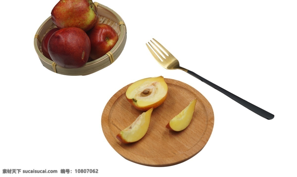 摆好 水果 桃子 切开的桃子 食物 金属叉子